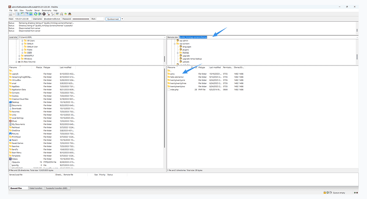 tải thư mục theme lên hosting bằng filezilla ftp
