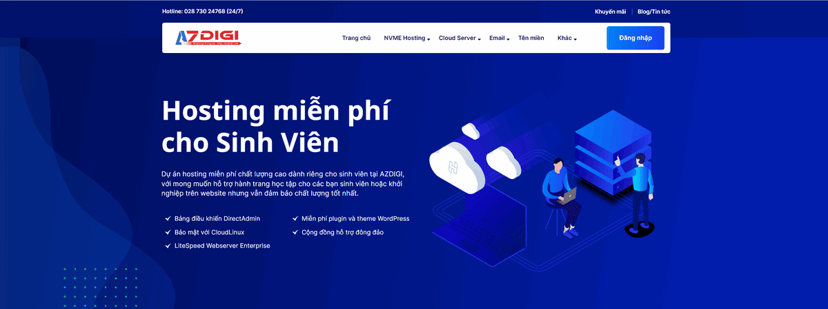 hosting miễn phí cho sinh viên azdigi