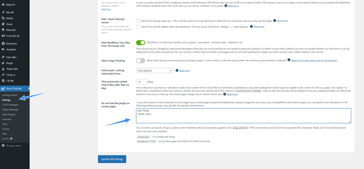 cài đặt plugin usage asset cleanup