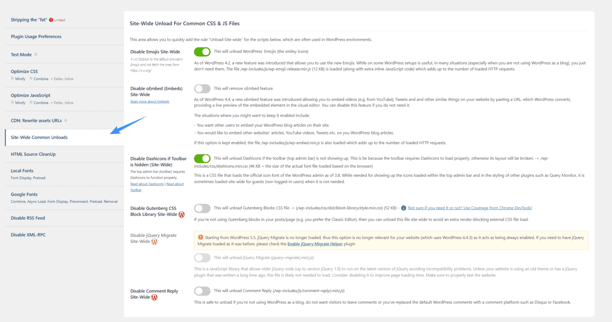 cấu hình site wide common uploads asset cleanup