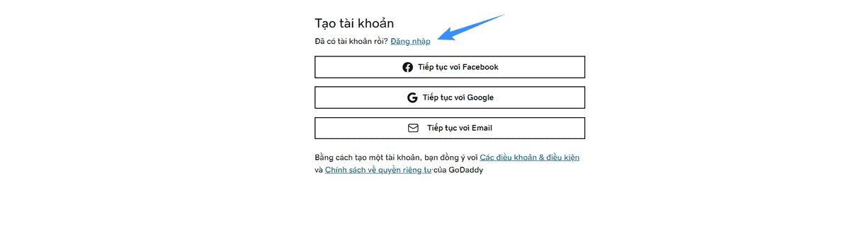 chọn đăng nhập tài khoản GoDaddy