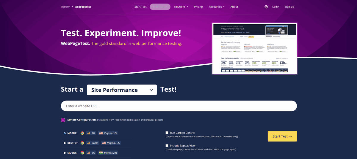 công cụ kiểm tra tốc độ load webpagetest.org