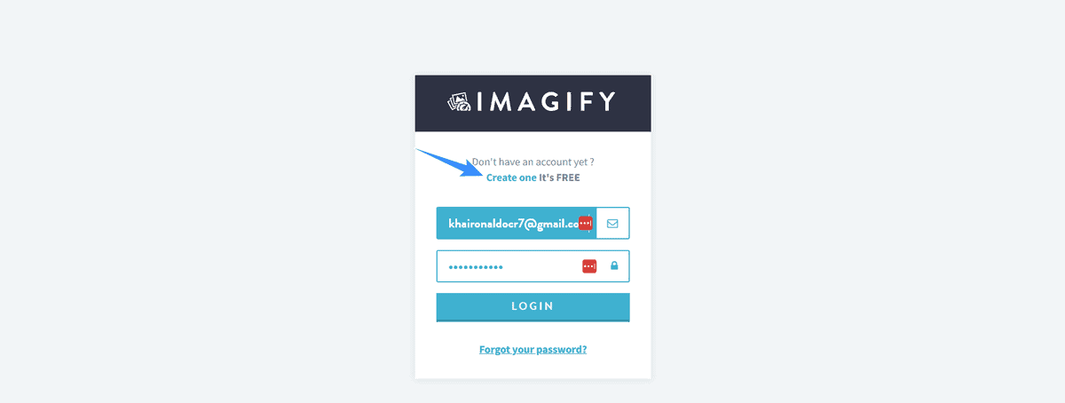 đăng ký một tài khoản miễn phí tại imagify