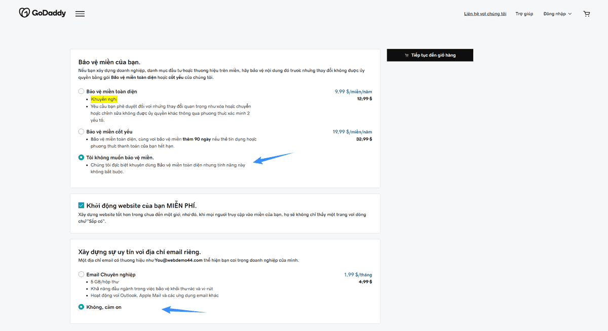 tôi không muốn bảo vệ tên miền GoDaddy