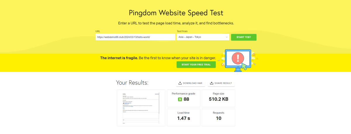 page sau khi tối ưu bằng asset cleanup