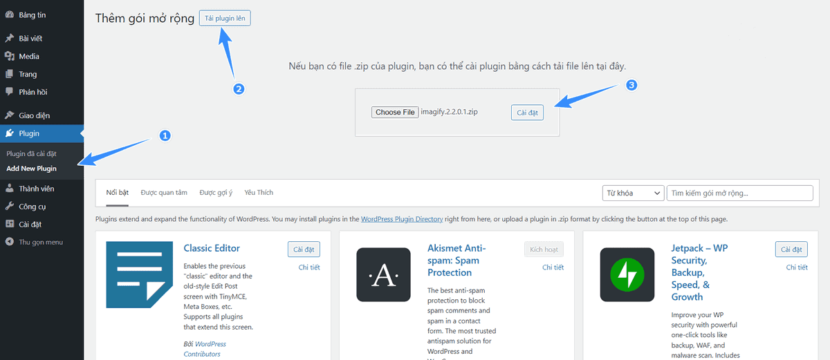 tải và cài đặt plugin imagify