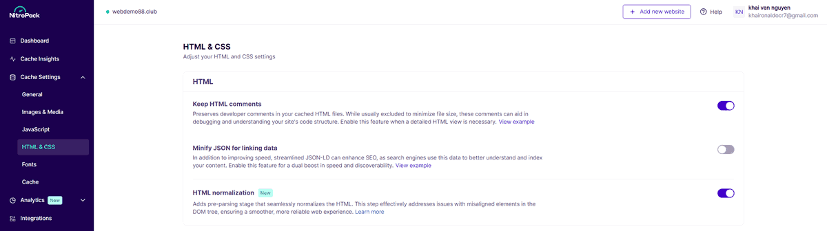 cài đặt html trên plugin nitropack