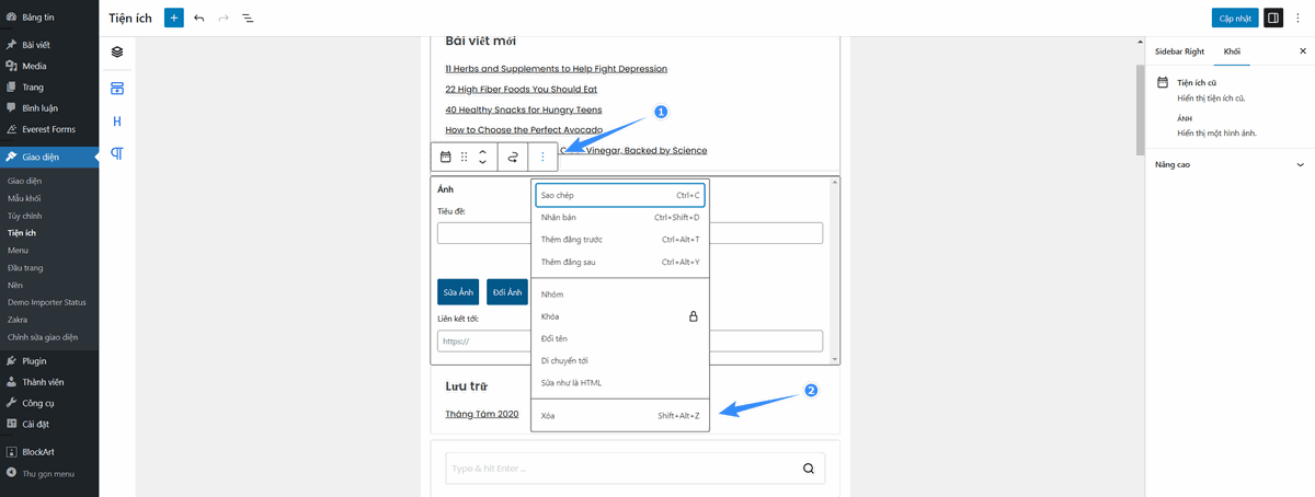 cách xóa một widget bất kỳ trong wordpress