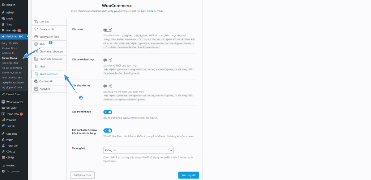 cài đặt đường dẫn tĩnh woocommerce bằng rank math seo
