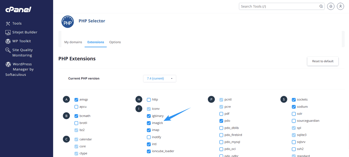 cài đặt extension php bạn muốn cài đặt trên cpanel