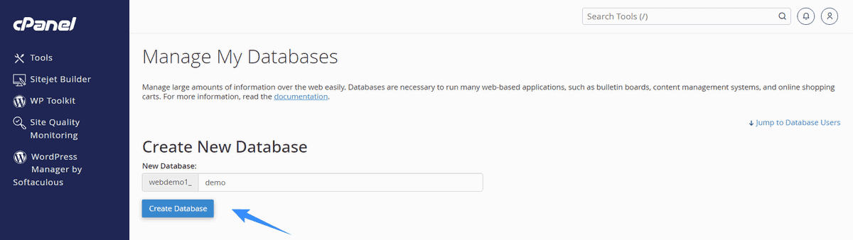 điển tên database và chọn create