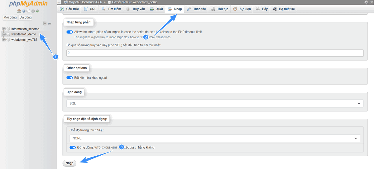 hướng dẫn nhập database lên host cpanel