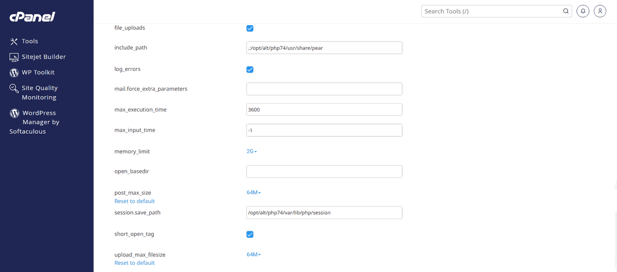 thay đổi thông số php trên cpanel