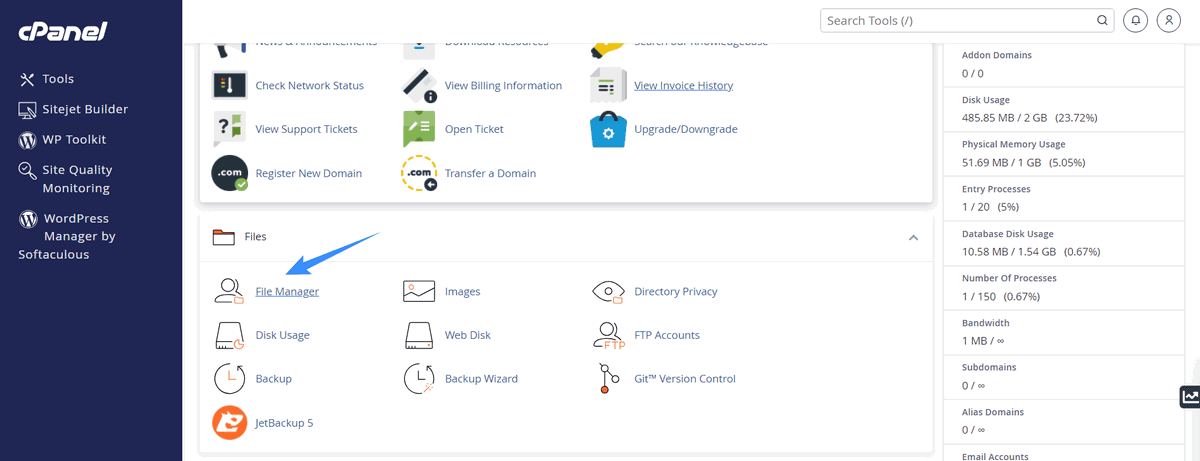 truy cập vào file manager trên cpanel