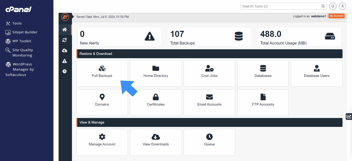 truy cập jetbackup trên hosting cpanel