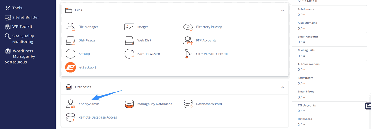 truy cập phpmyadmin trên host cpanel