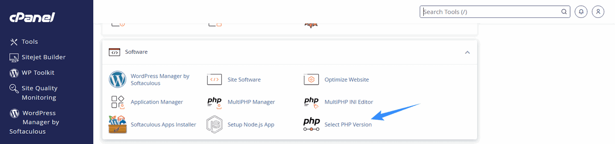 truy cập select php version cpanel
