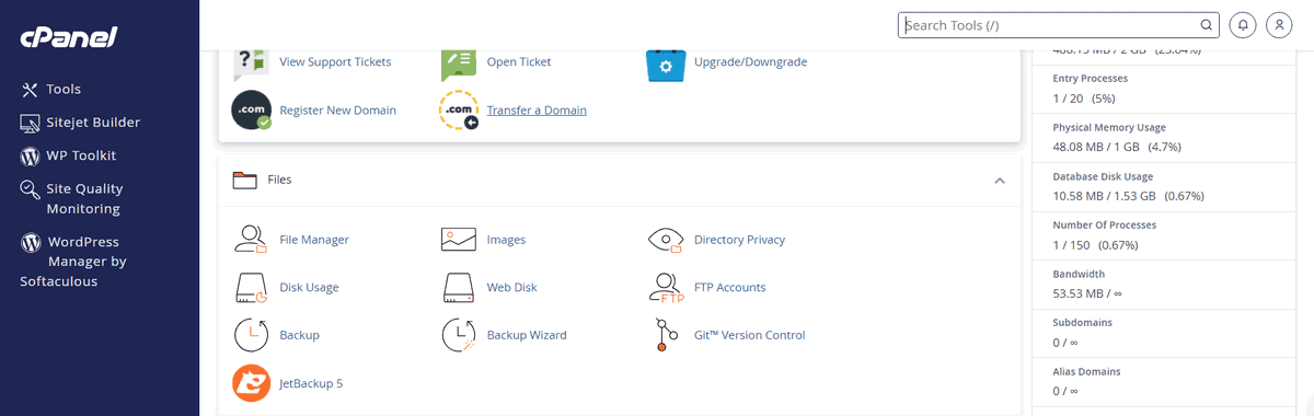 truy cập tiện ích jetbackup cpanel