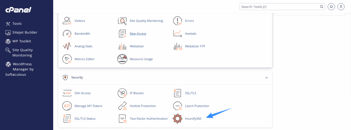 truy cập tiện ích imunify360 trên cpanel