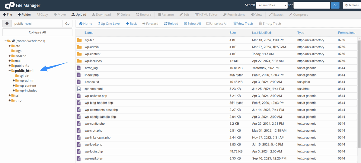 truy cập vào public html trên cpanel
