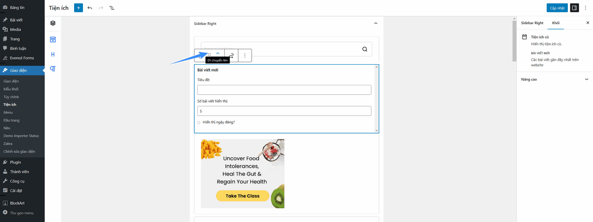 tùy chỉnh vị trí hiển thị widget wordpress