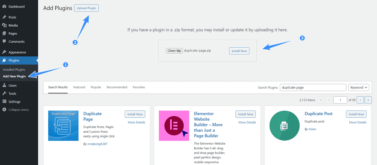 cài đặt plugin duplicate page cho wordpress