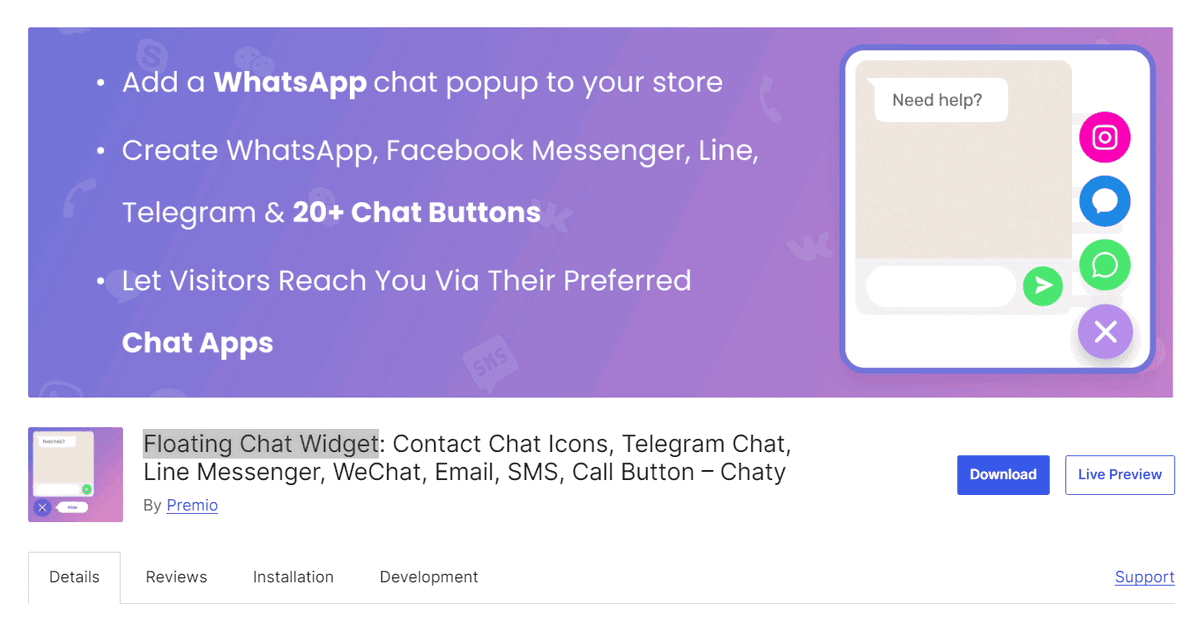 cài đặt plugin floating chat vào website