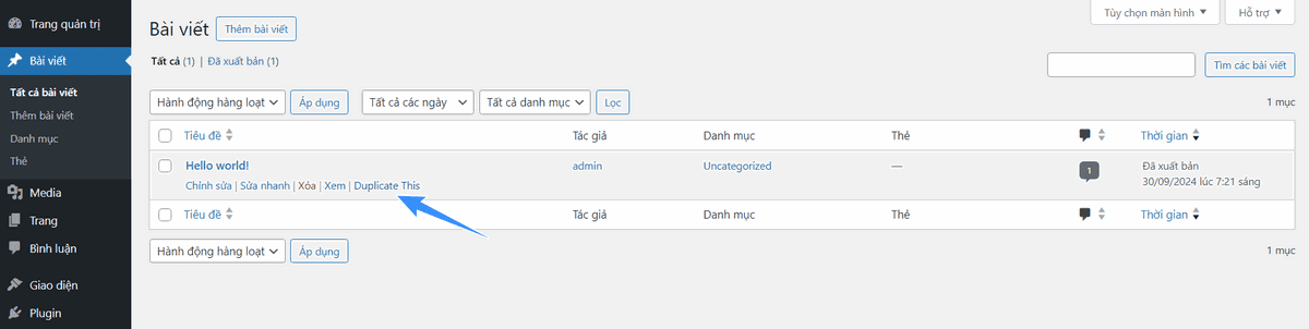 duplicate một bài viết trên wordpress