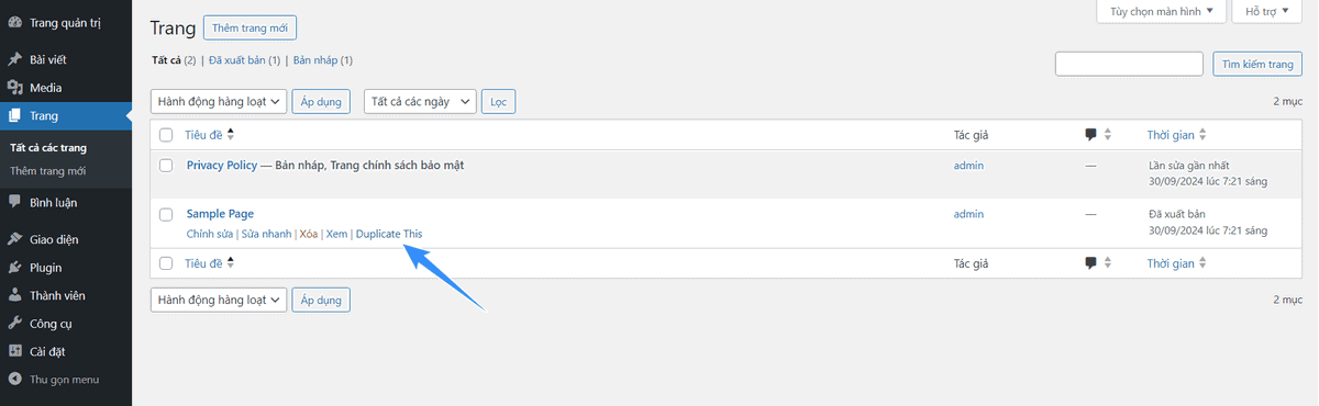 tạo bản sao bài viết bằng plugin duplicate page and post