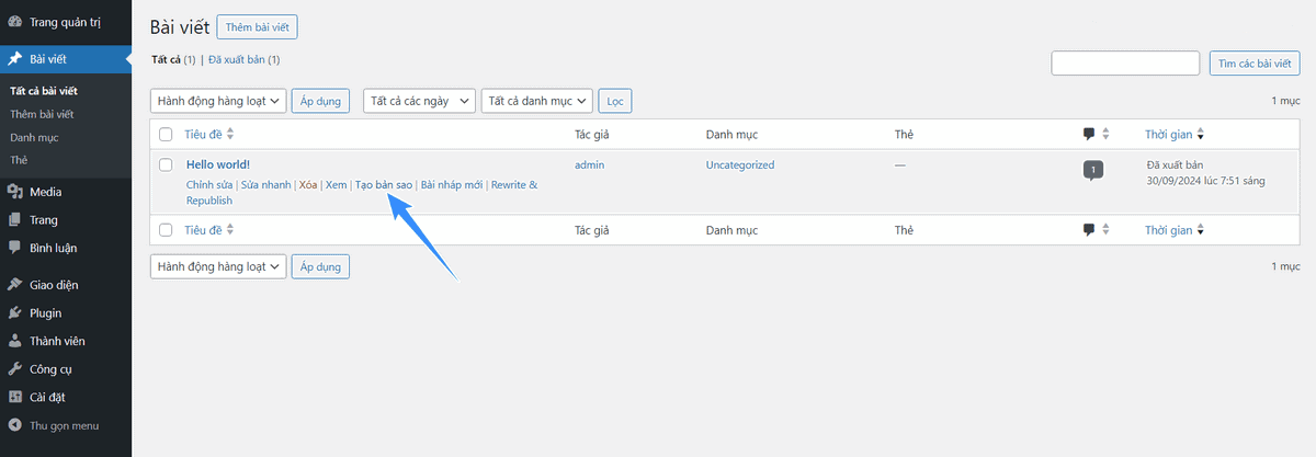 tạo bản sao cho bài viết bằng yoast duplicate post