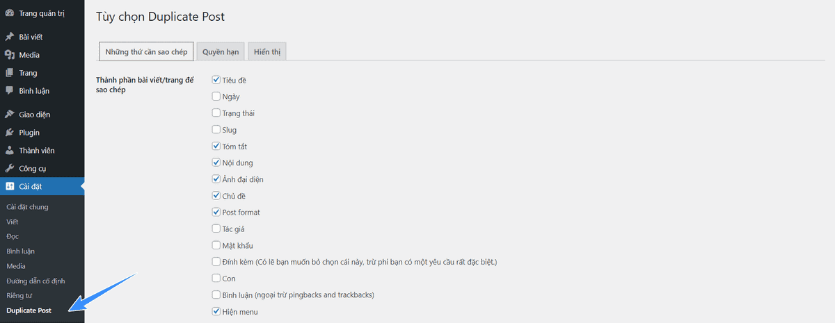 thiết lập yoast duplicate post
