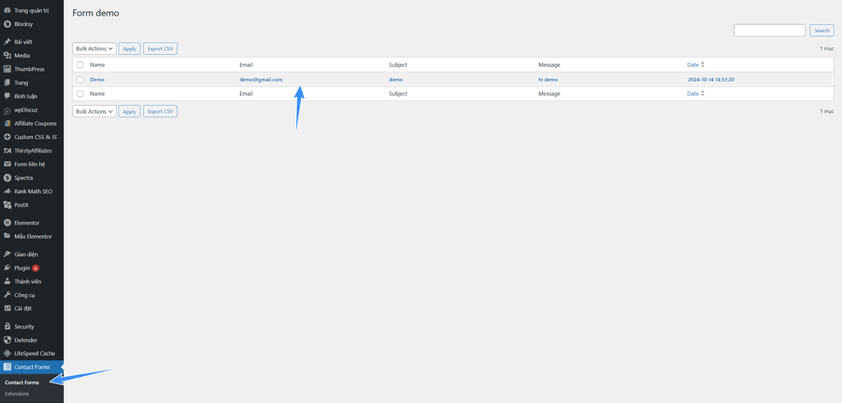 quản lý data trên contact form 7