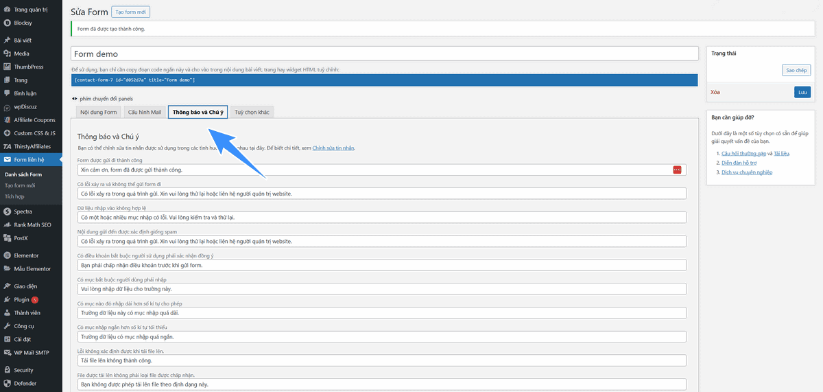 việt hóa lại phần thông báo trên contact form 7
